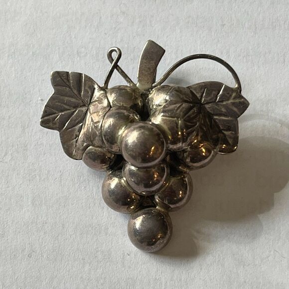 Source Unknown Jewelry - Vintage Grapes Leaves Pendant Brooch 925 Sterling Silver Pin Cluster Signed ND